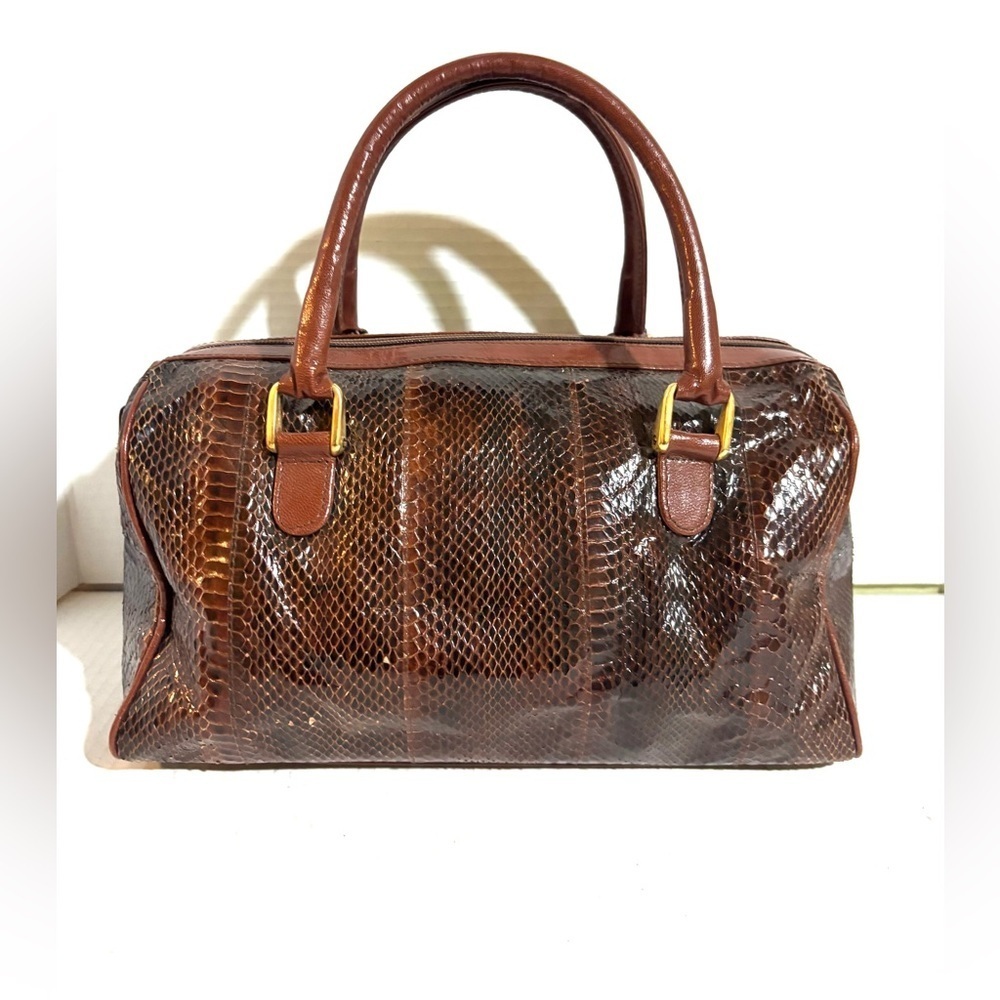 Vintage snakeskin leather Brown Satchel Bag